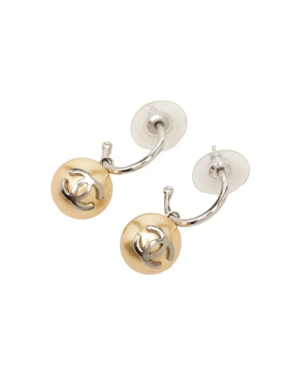 Chanel CC Logo Earrings Silver Gold Metal
